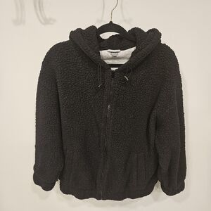 Aerie Sherpa Zip Up Hooded Jacket Size M Black Color Lined